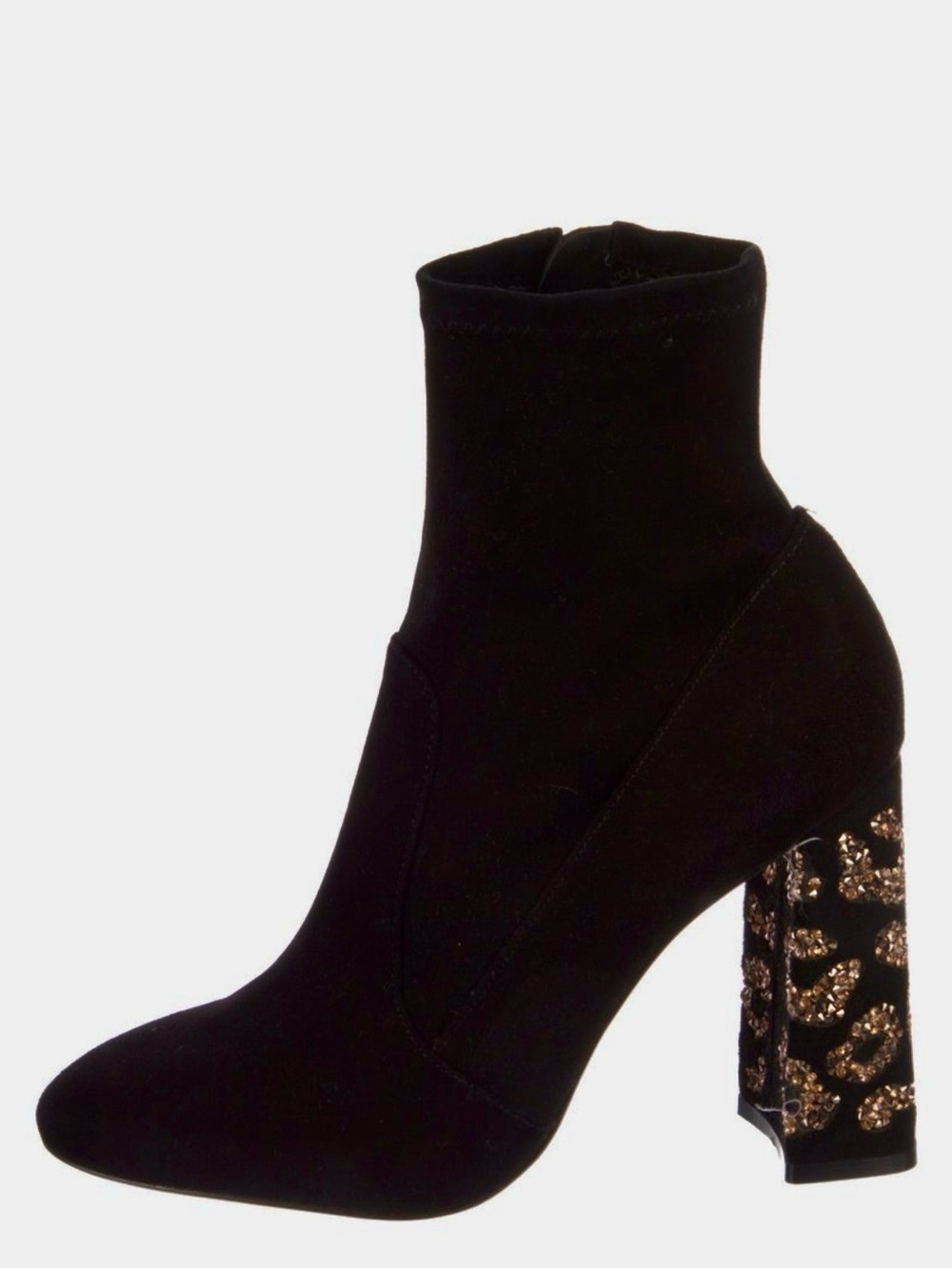 Sophia Webster Black Suede Ankle Boots with Leopard-Print Block Heel | size 39